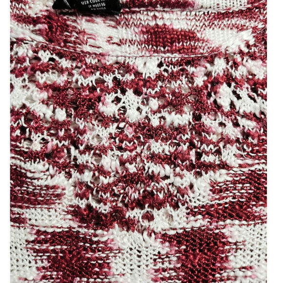 New Directions Crochet Knit Accent Sweater Bell Sleeves Sz. XL Raspberry & White - Picture 4 of 10